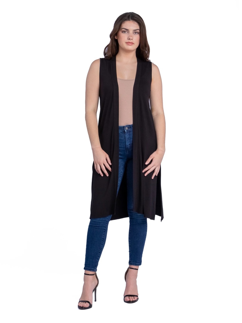 Halogen Cashmere Longline Sleeveless Open Front Vest